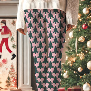 Rosa Weihnachtsbaum Stern Muster Feiertag Leggings