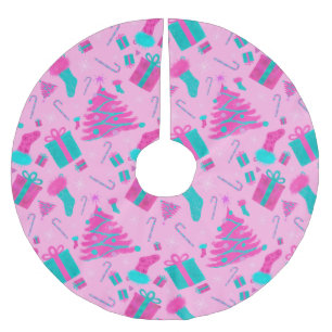 Rosa Weihnachtsbaum Strumpf Bonbons Geschenke Polyester Weihnachtsbaumdecke