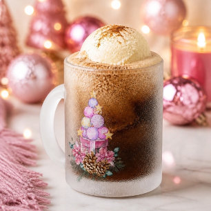Rosa Weihnachtsbaum- und Geschenkbox-Ornament Mattglastasse