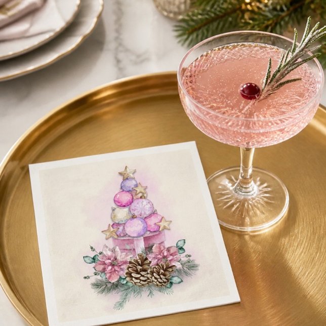 Rosa Weihnachtsbaum- und Geschenkbox-Ornament Serviette (Von Creator hochgeladen)