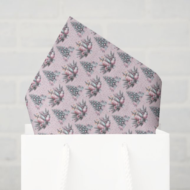 Rosa Weihnachtsbaum und Kerze Seidenpapier (Geschenktüte)