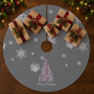 Rosa Weihnachtsbaum und Schneeflocken Baumrock Fleece Weihnachtsbaumdecke