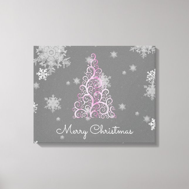 Rosa Weihnachtsbaum und Schneeflocken Canvas Print Leinwanddruck (Vorderseite)