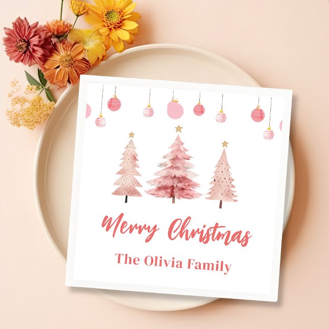 Rosa Weihnachtsbaum Weihnachtsfest Party Serviette (Von Creator hochgeladen)