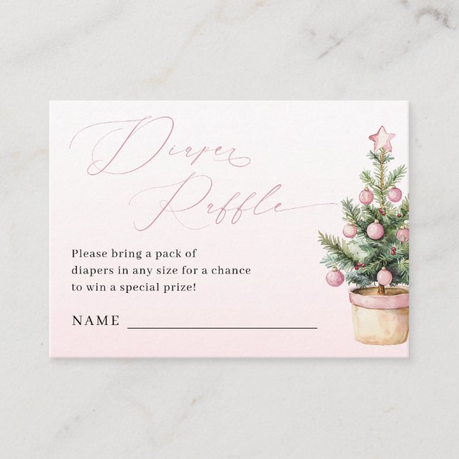 Rosa Weihnachtsbaum Winter Mädchen Windel-Raffle Begleitkarte (Vorderseite)