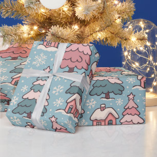 Rosa Weihnachtsbäume Geschenkpapier