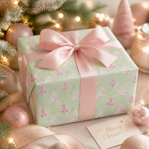 Rosa Weihnachtsbäume Geschenkpapier