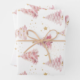 Rosa Weihnachtsbäume Geschenkpapier Set