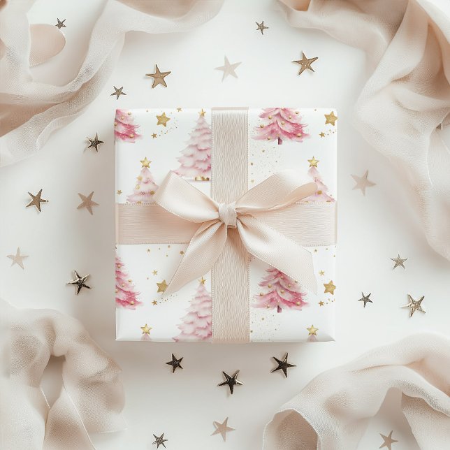 Rosa Weihnachtsbäume Geschenkpapier Set (Pink Christmas Trees Wrapping Paper)