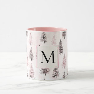 Rosa Weihnachtsbäume Monogramm Tasse