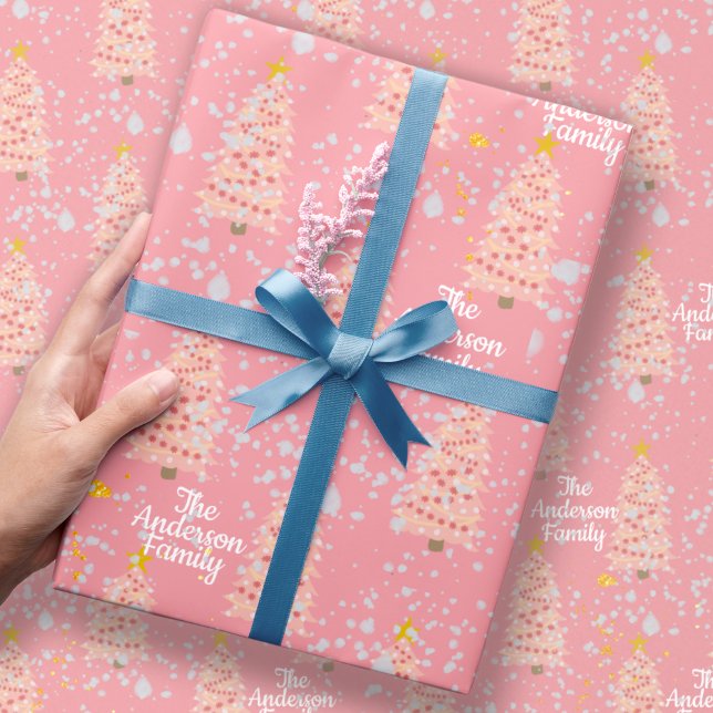 Rosa Weihnachtsbäume Personalisiertes Wrapping Pap Geschenkpapier (Von Creator hochgeladen)
