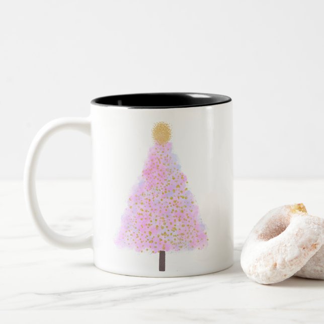 Rosa Weihnachtsbaumkaffee Tasse (Mit Donut)