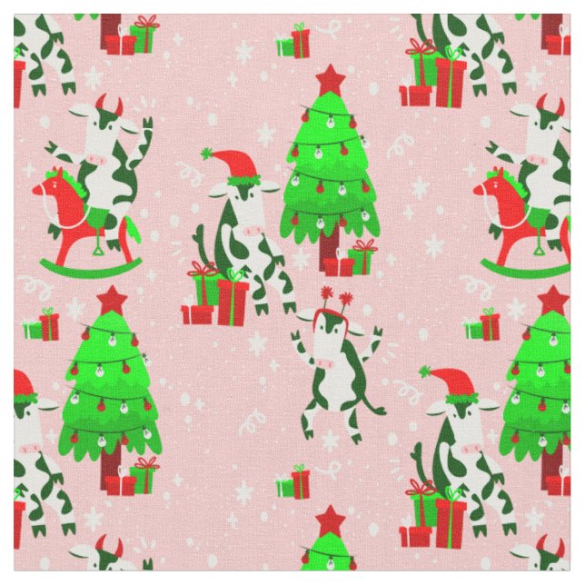 Rosa Weihnachtsbaumkuh Stoff (Nahaufnahme)