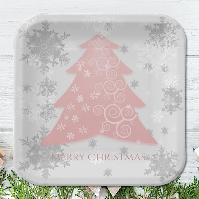 Rosa Weihnachtsbaumplatte Pappteller (Pink Festive Christmas Tree Paper Plates)