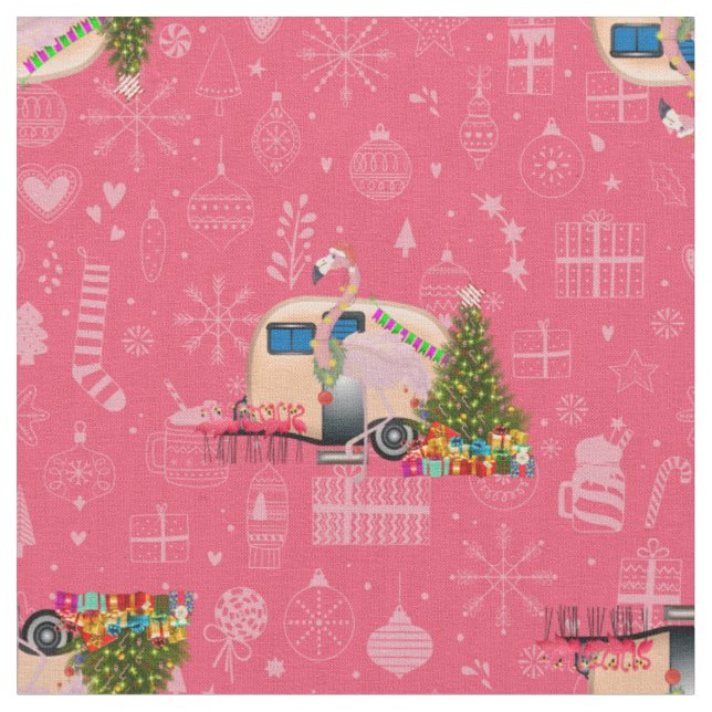 Rosa Weihnachtscamper flamingo santa Stoff (Nahaufnahme)