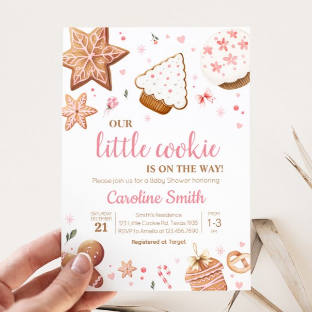 Rosa Weihnachtsdusche Kleine Kekse Kinderdusche Einladung (Christmas Little Cookie Gingerbread Baby Shower Invitation
)