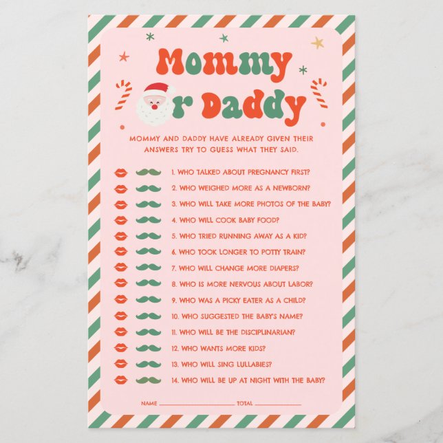 Rosa Weihnachtsdusche Ratet Wer Game (Vorderseite)