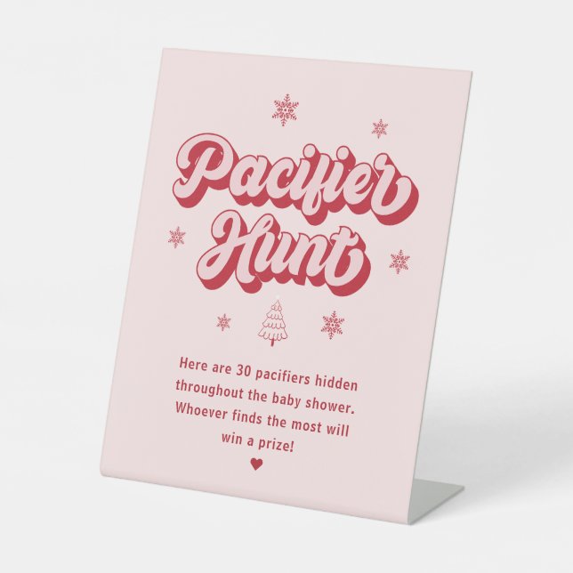 Rosa Weihnachtsdusche Schnuller Jagdspiel Sockelschild (Vorderseite)