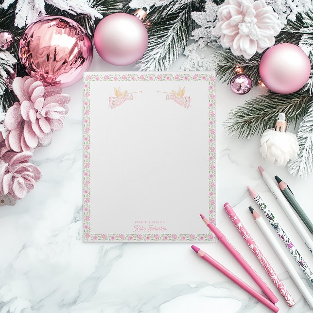 Rosa Weihnachtsengel | Personalisiert Notizblock (Von Creator hochgeladen)