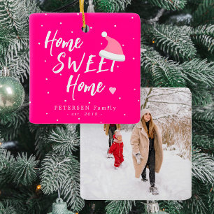 Rosa Weihnachtsfamilie FOTO name Zuhause Sweet Zuh Keramikornament