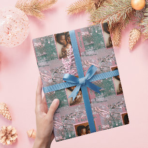 Rosa Weihnachtsfamilienfoto Geschenkpapier