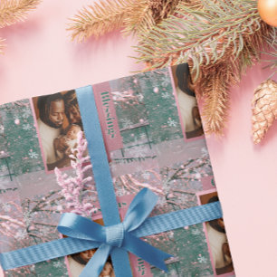Rosa Weihnachtsfamilienfoto Geschenkpapier