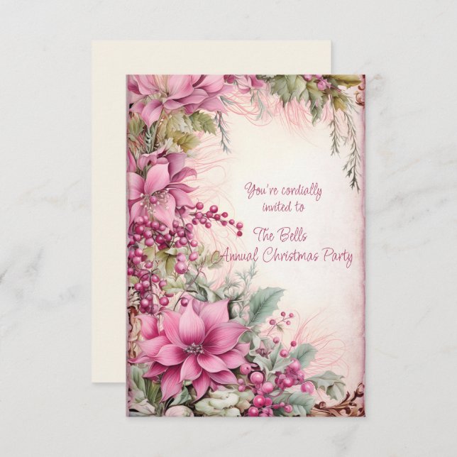 Rosa Weihnachtsfeiertage Jährliches Party Einladung (Vorne/Hinten)