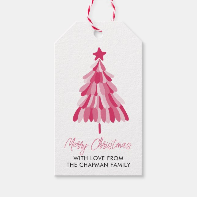 Rosa Weihnachtsfeiertagsbaum Geschenkanhänger (Vorderseite)