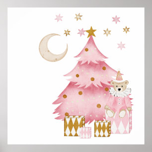 Rosa Weihnachtsferien Süßigkeiten Baumwollbär Poster
