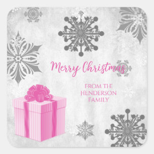 Rosa Weihnachtsgeschenk Quadratischer Aufkleber