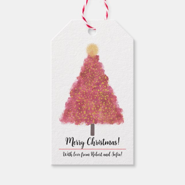 Rosa Weihnachtsgeschenke mit Glitzer Geschenkanhänger (Vorderseite)