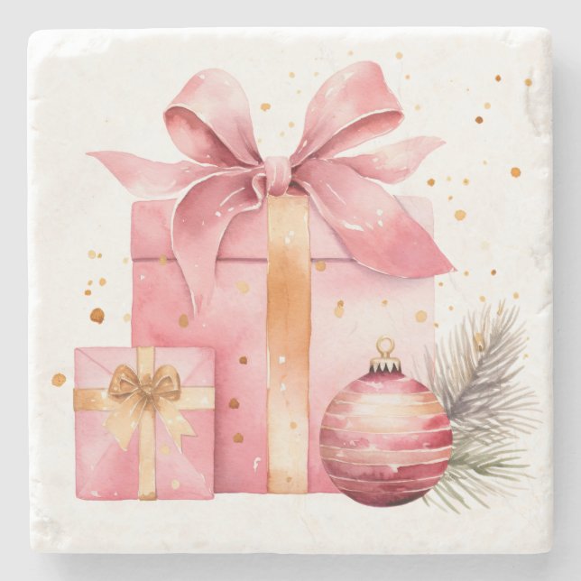 Rosa Weihnachtsgeschenke Stein Untersetzer (Vorderseite)