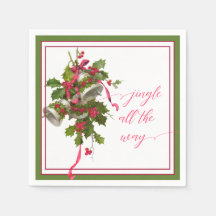 Rosa Weihnachtsglocken und Holly Paper Napkin