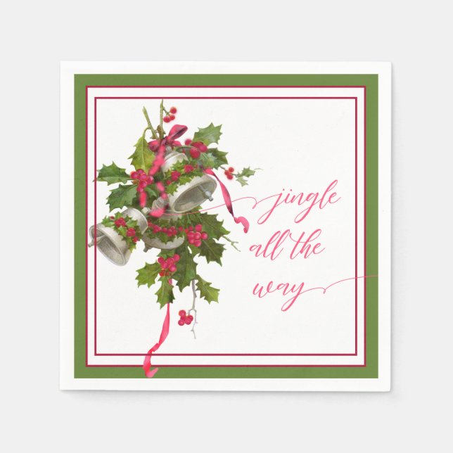 Rosa Weihnachtsglocken und Holly Paper Napkin Serviette (Vorderseite)