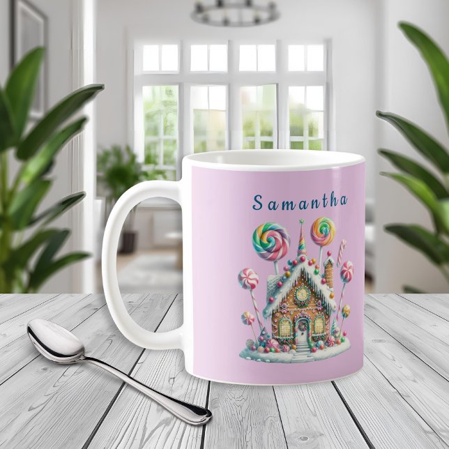 Rosa Weihnachtshaus-Kindertasse mit Namen Kaffeetasse (Von Creator hochgeladen)