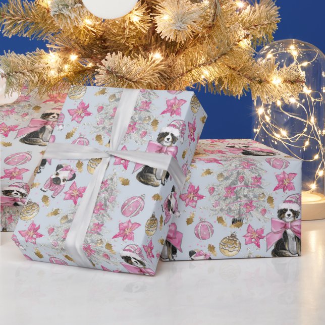 Rosa Weihnachtshunde Geschenkpapier (Feiertage)