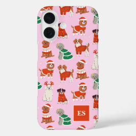 Rosa Weihnachtshunde Personalisiert Girl Monogram iPhone 16 Hülle