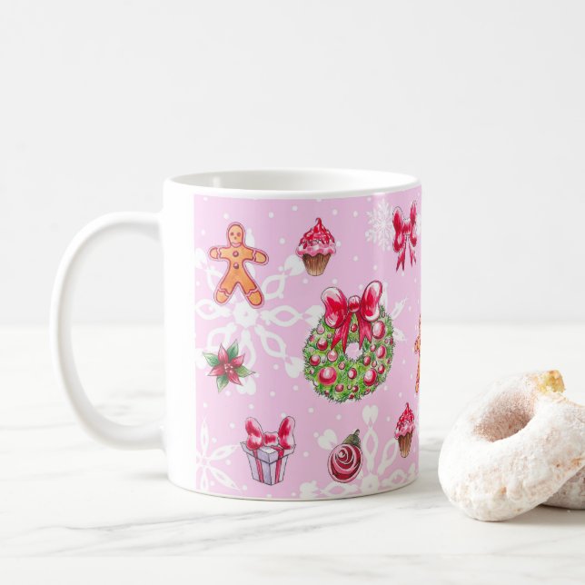 Rosa Weihnachtskaffee Tasse (Mit Donut)