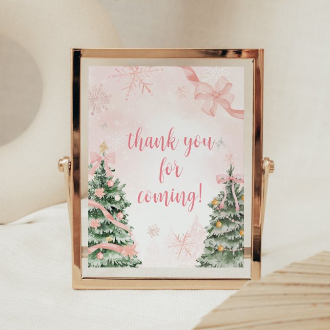 Rosa Weihnachtskalt im Freien Danke für das Kommen Poster (Baby It's Cold Outside Pink Christmas Baby Shower Thank you for Coming Sign)