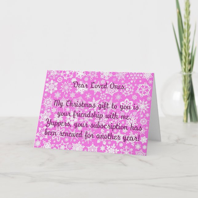Rosa Weihnachtskarte mit Schneeflocken und Sarkasm Karte (Vorderseite)