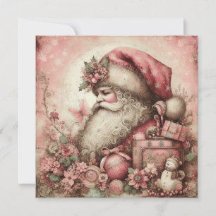 Rosa Weihnachtskarte mit Vintage-Santa-Motiv Feiertagskarte