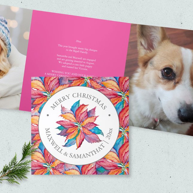 Rosa Weihnachtskarten Jahr der Überprüfung Dreifach Gefaltete Urlaubskarte (Personalized Christmas card designs )