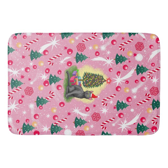 Rosa Weihnachtskatze Badematte (Vorderseite)