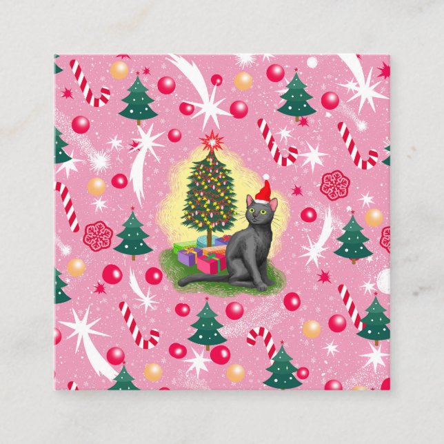 Rosa Weihnachtskatze Begleitkarte (Vorderseite)