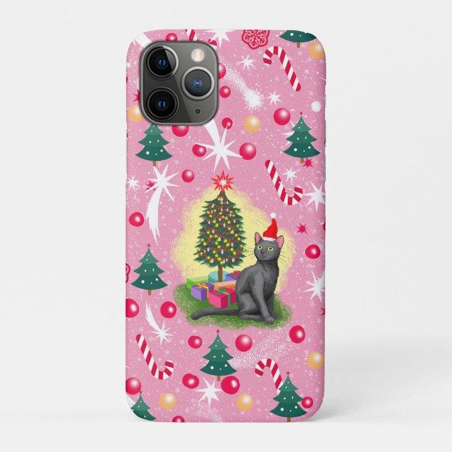 Rosa Weihnachtskatze Case-Mate iPhone Hülle (Rückseite)
