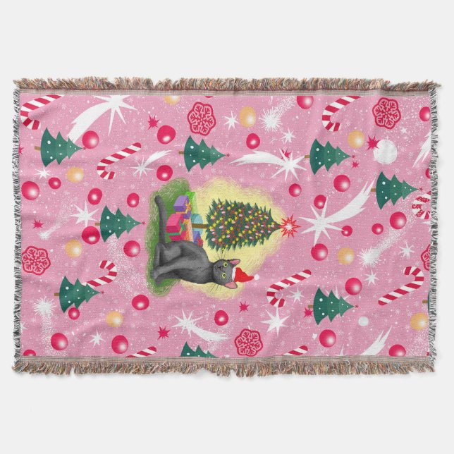 Rosa Weihnachtskatze Decke (Vorderseite)