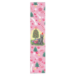 Rosa Weihnachtskatze Kurzer Tischläufer