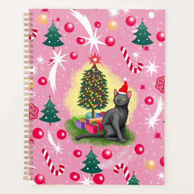 Rosa Weihnachtskatze Planer (Vorderseite)