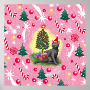 Rosa Weihnachtskatze Poster