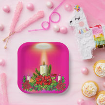 Rosa Weihnachtskerzen-Papierteller